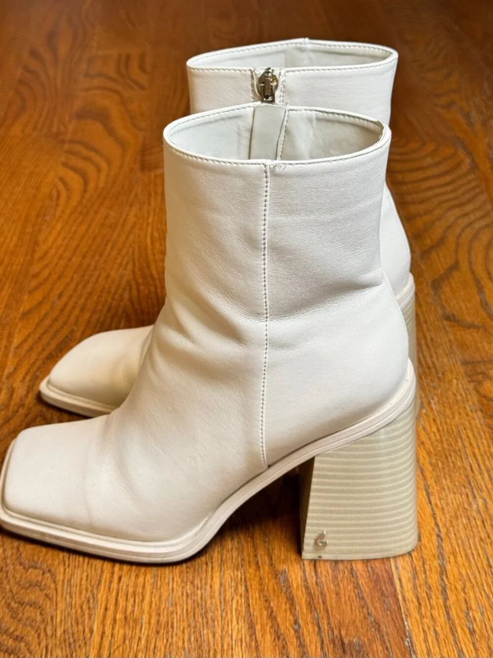 Sam Edelman Layla 2 Ivory Square Toe Block Heel Ankle Boots sz(9)Circus NY